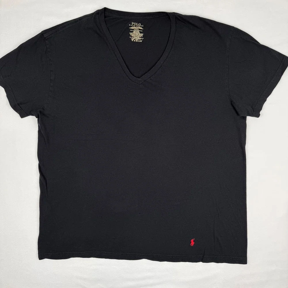 Polo Ralph Lauren Men XL Black V-Neck T-Shirt Classic Fit Cotton Red Pony Flaw